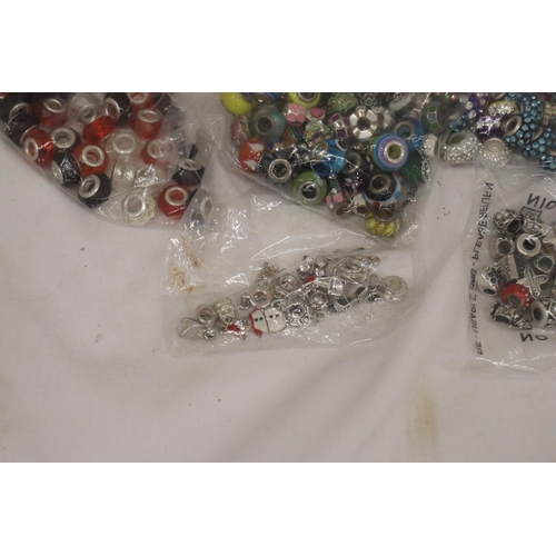 286 - A LARGE QUANTITY OF PANDORA STYLE BEADS, SOME MARKED 925