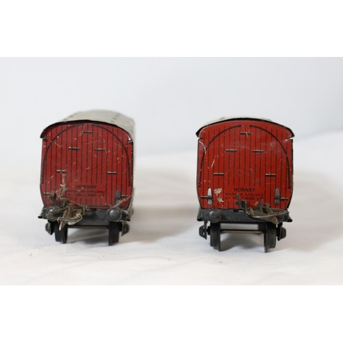 322 - TWO HORNBY .30 GAUGE METAL RAILWAY CARRIAGES LENGTH 17 CM