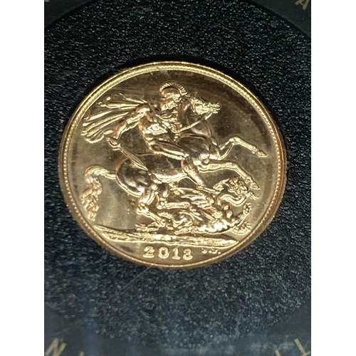 304 - A 2013 GOLD SOVEREIGN WITH CERTIFICATE OF AUTHENTICITY