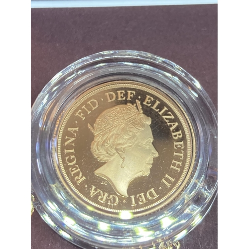 308 - A 2019 THE SOVEREIGN GOLD PROOF LIMITED EDITION NUMBER 6,312 OF 9,500 IN A WOODEN BOXED CASE