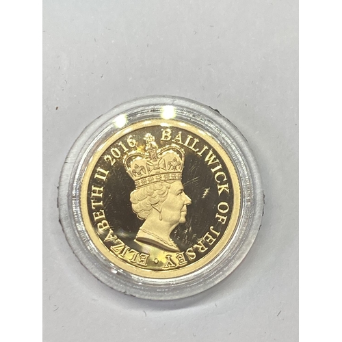 314 - A 2016 QE2 90TH BIRTHDAY JERSEY £1 GOLD PROOF COIN LIMITED EDITION NUMBER 773 OF 995 GROSS WEIGHT 7.... 