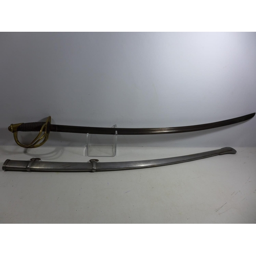 311 - A REPLICA U.S.A CAVALRY SWORD AND SCABBARD, 86CM BLADE STAMPED U.U.ADK 1862, LENGTH 106CM