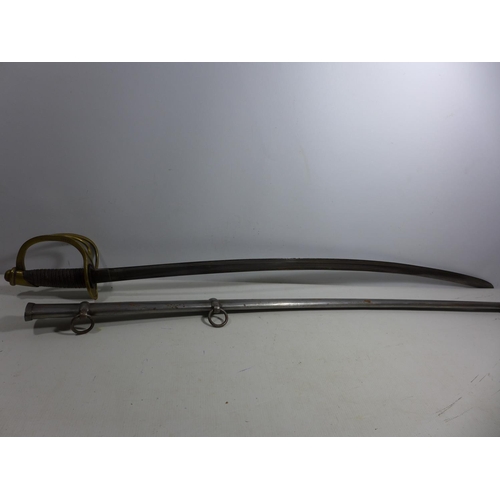 311 - A REPLICA U.S.A CAVALRY SWORD AND SCABBARD, 86CM BLADE STAMPED U.U.ADK 1862, LENGTH 106CM