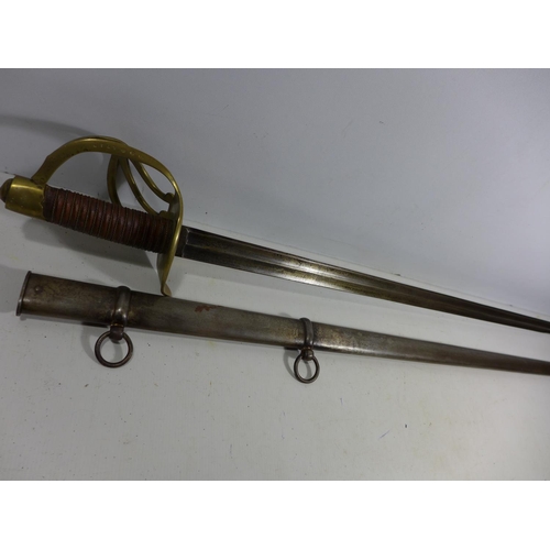 315 - A REPLICA NAPOLEONIC IMPERIAL FRENCH CURASSIERS TROOPERS SWORD AND SCABBARD, 96CM BLADE, LENGTH 116C... 