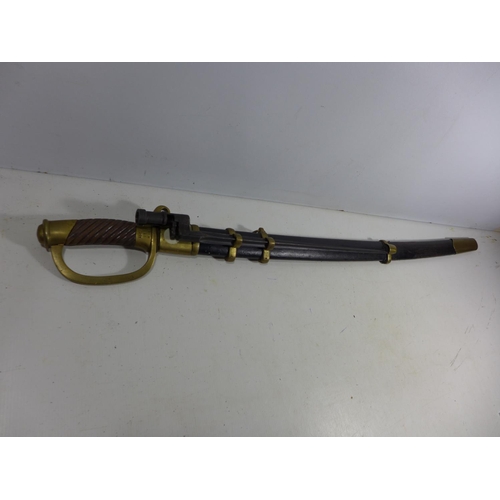 316 - A REPLICA IMPERIAL RUSSIAN COSSACK SWORD AND SCABBARD WITH INTEGRAL BAYONET, 82CM BLADE, LENGTH 98CM