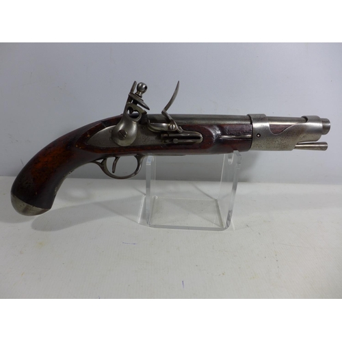 319 - A REPLICA NON FIRING FRENCH FLINTLOCK PISTOL, 23CM BARREL, LENGTH 42CM