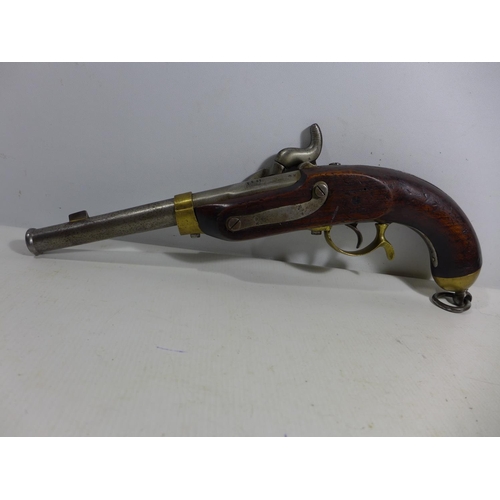 320 - A REPLICA NON FIRING POTSDAM PERCUSSION PISTOL, 22CM BARREL, LENGTH 39CM