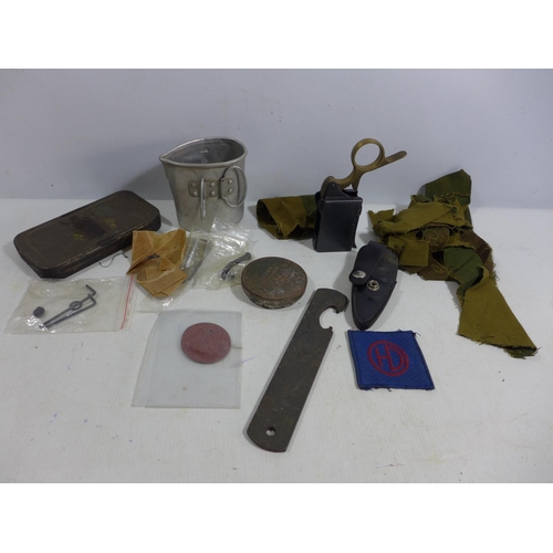 333 - A MILITARY FUSE SETTER, FOLDER STOP, ASSORTED MILITARY ITEMS ETC