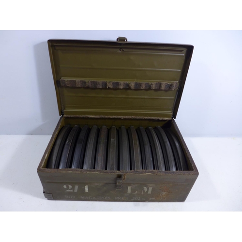 345 - A .303 BREN GUN MAGAZINE BOX COMPLETE WITH TWELVE MAGAZINES