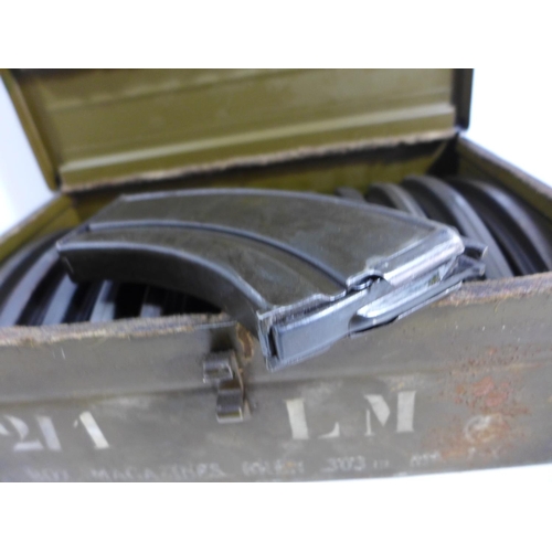 345 - A .303 BREN GUN MAGAZINE BOX COMPLETE WITH TWELVE MAGAZINES