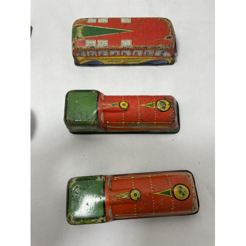 336 - A QUANTITY OF VINTAGE TIN PLATE AND PLASTIC, FRICTION DRIVEN TOY VEHICLES FROM THE 1950'S/60'S