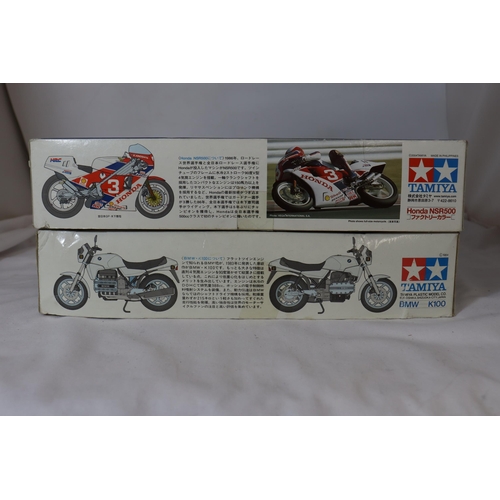 337 - TWO BOXED VINTAGE TAMIYA, 1/12 SCALE, MOTORCYCLE MODEL KITS - BMW K100 AND HONDA NSR 500