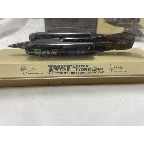 344 - A THRUST SSC SUPERSONIC CAR LESS MODEL SIGNED BY RICHARD NOBLE AND ANDY GREEN BNIB IN BOX