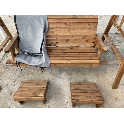 201 - AN AS NEW EX DISPLAY CHARLES TAYLOR GARDEN FURNITURE SWING SEAT WITH TWO FOOT RESTS AND COVER PLUS V... 