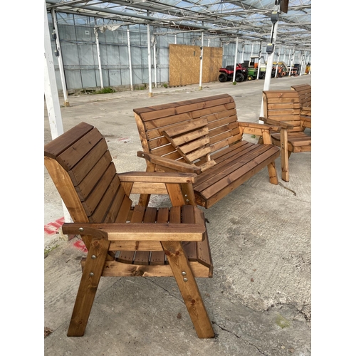 206 - AN AS NEW EX DISPLAY CHARLES TAYLOR GARDEN FURNITURE SET, ONE TWO SEATER BENCH AND TWO SINGLE CHAIRS... 