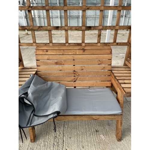 208 - AN AS NEW EX DISPLAY CHARLES TAYLOR GARDEN FURNITURE ARBOUR WITH TWO SEATER BENCH AND TWO ADJOINING ... 