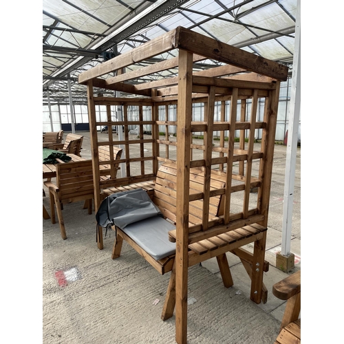 208 - AN AS NEW EX DISPLAY CHARLES TAYLOR GARDEN FURNITURE ARBOUR WITH TWO SEATER BENCH AND TWO ADJOINING ... 