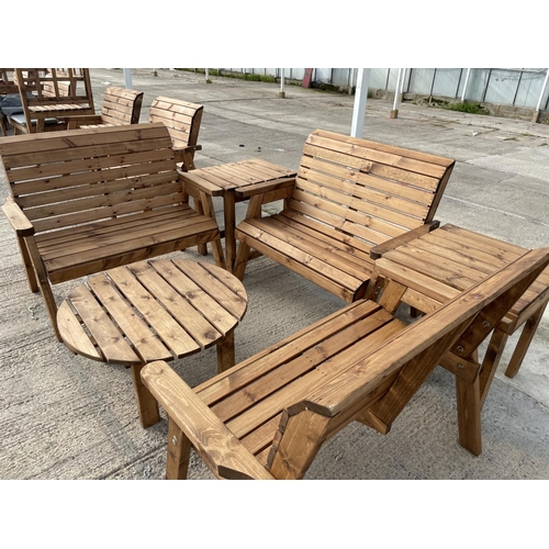 210 - AN AS NEW EX DISPLAY CHARLES TAYLOR GARDEN FURNITURE SET THREE DOUBLE SEATER BENCHES PLUS TWO SIDE T... 