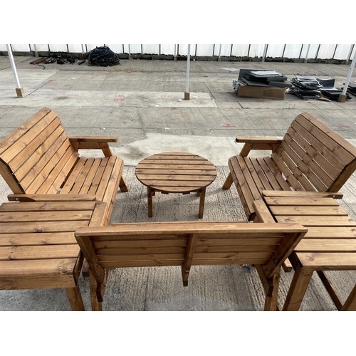 210 - AN AS NEW EX DISPLAY CHARLES TAYLOR GARDEN FURNITURE SET THREE DOUBLE SEATER BENCHES PLUS TWO SIDE T... 