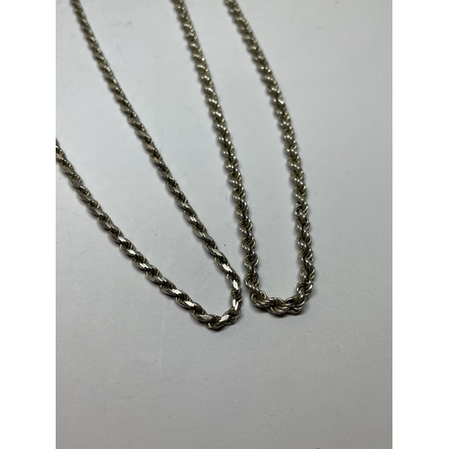 585 - TWO SILVER ROPE NECKLACES