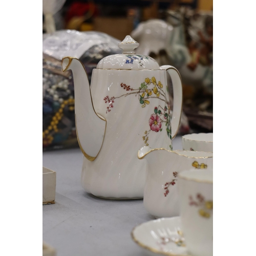 137 - A MINTON 'DAINTY SPRAYS' COFFEE SET TO INCLUDE A COFFEE POT, CREAM JUG, SUGAR BOWL, CUPS AND SAUCERS