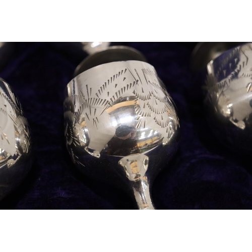 146 - A SET OF SIX SILVER PLATED GOBLETS IN A VELVET LINED BOX