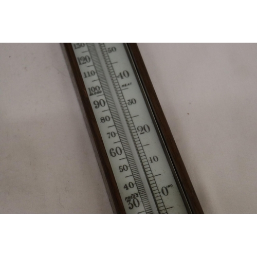 148 - A VINTAGE WALL HANGING THERMOMETER WITH WOODEN CASING