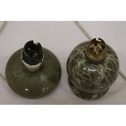 155 - TWO STONEWARE LAMP BASES TO INCLUDE A VERY HEAVY ONE, BELIEVED TO BE MADE FROM CORNISH SERPENTINE FR... 