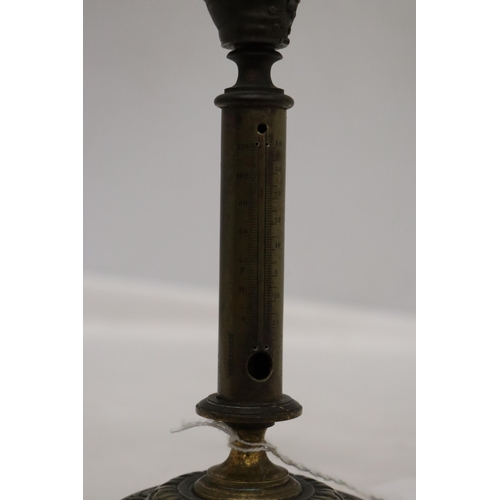 158 - A VINTAGE FRENCH BRASS THERMOMETER, HEIGHT 20CM