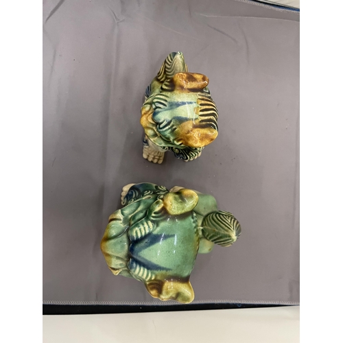 187 - TWO CERAMIC FOO DOGS, HEIGHTS 15CM