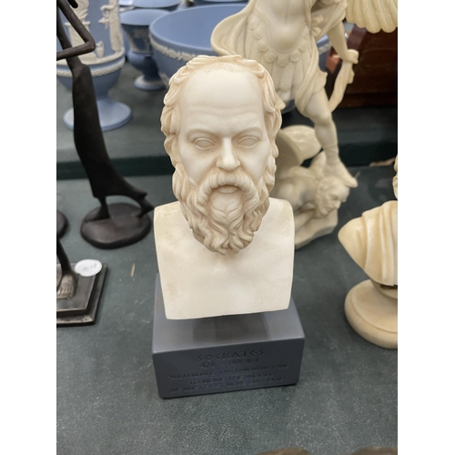 193 - TWO BUST SCULTURES TO INCLUDE SOCRATES PLUS A A MODEL OF A MYTHOLOGICAL MAN