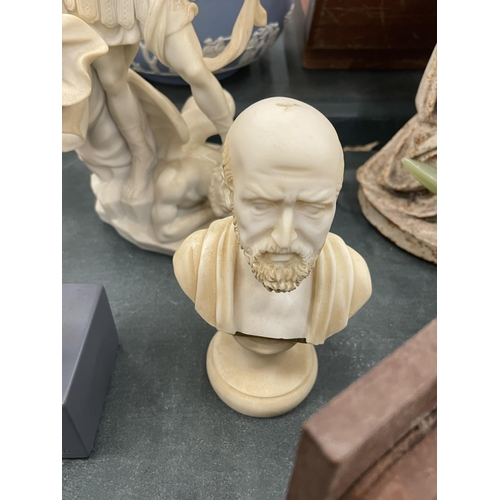 193 - TWO BUST SCULTURES TO INCLUDE SOCRATES PLUS A A MODEL OF A MYTHOLOGICAL MAN