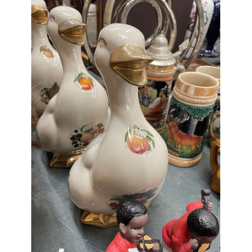 215 - THREE VINTAGE STAFFORDSHIRE 'FRUIT' DUCKS, HEIGHT APPROX 27CM