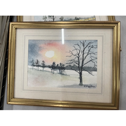 261 - THREE SMALL LANDSCAPE WATERCOLOURS, SIGNED J PRESTON, FRAMED, 22CM X 17CM