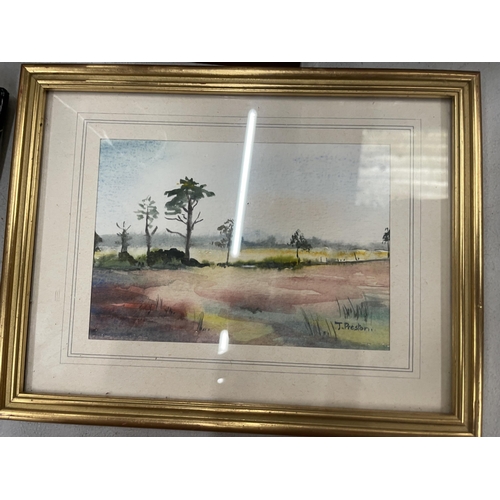 261 - THREE SMALL LANDSCAPE WATERCOLOURS, SIGNED J PRESTON, FRAMED, 22CM X 17CM