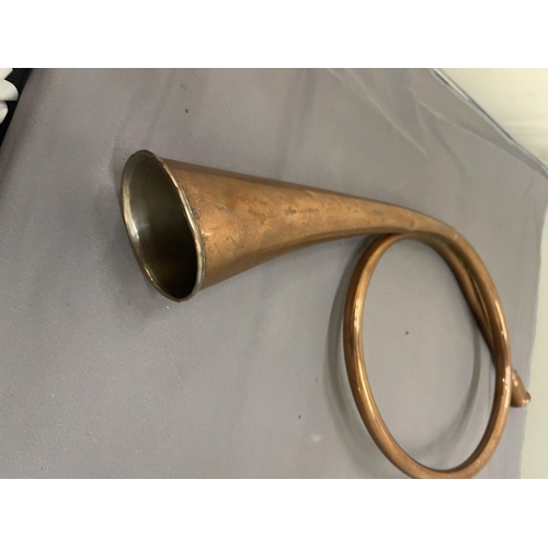 277 - A COPPER, COILED HUNTING HORN