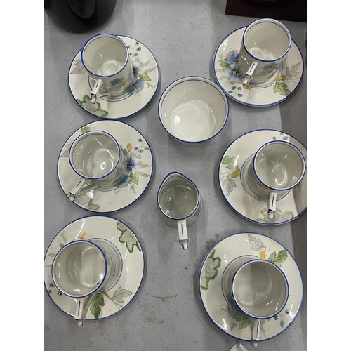 282 - A SMALL VICTORIAN TEASET WITH FLORAL PATTERN TO INCLUDE A SUGAR BOWL, CREAM JUG, CUPS AND SAUCERS