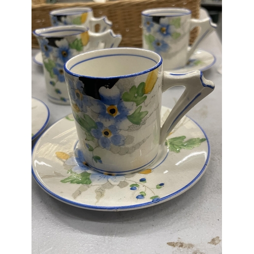 282 - A SMALL VICTORIAN TEASET WITH FLORAL PATTERN TO INCLUDE A SUGAR BOWL, CREAM JUG, CUPS AND SAUCERS