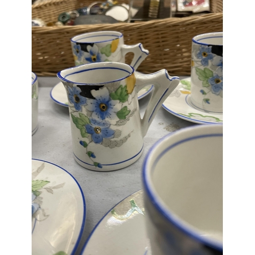 282 - A SMALL VICTORIAN TEASET WITH FLORAL PATTERN TO INCLUDE A SUGAR BOWL, CREAM JUG, CUPS AND SAUCERS