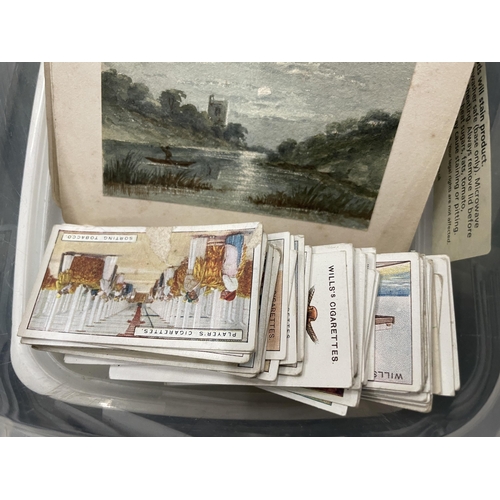 294 - A COLLECTION OF CIGARETTE CARDS AND SMALL WATERCOLOURS