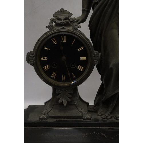 12 - A PENDULUM MANTLE CLOCK IN NAPOLEON III STYLE REPRESENTING A WOMAN HEIGHT 54CM