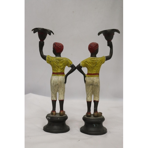 2 - A PAIR OF 19TH CENTURY AUSTRIAN COLD PAINTED BRONZE BLACK A MOOR BOYS CANDLESTICKS