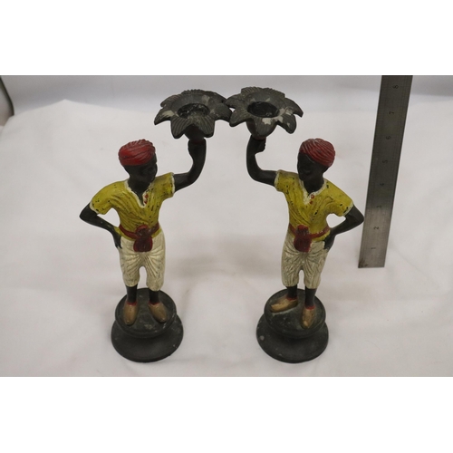 2 - A PAIR OF 19TH CENTURY AUSTRIAN COLD PAINTED BRONZE BLACK A MOOR BOYS CANDLESTICKS