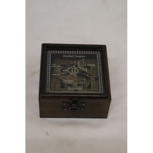 22 - A BOXED BRASS SUNDIAL COMPASS