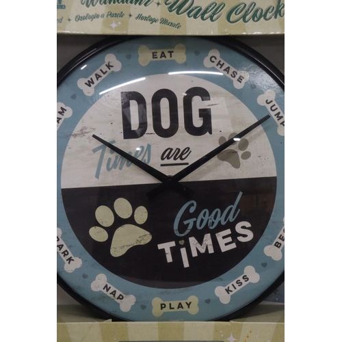 33 - A BOXED DOG TIMES ARE GOOD TIMES WALL CLOCK AS NEW AND BOXED