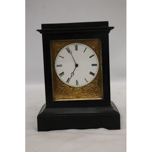 37 - A MID 19TH CENTURY MAHOGANY MANTLE CLOCK THE MOVEMENT SIGNED V.A.P. BREVETTE S.G.D.G NO 653