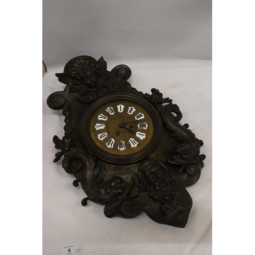 4 - A BRONZE CLOCK WITH NEPTUNE AND DOLPHIN DECORATION
