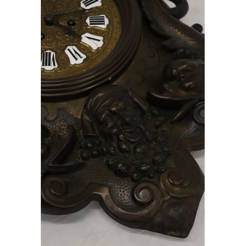 4 - A BRONZE CLOCK WITH NEPTUNE AND DOLPHIN DECORATION