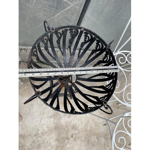 1511 - AN ORNATE AND DECORATIVE WROUGHT IRON GARDEN PLANTER (H:66CM D:37CM)