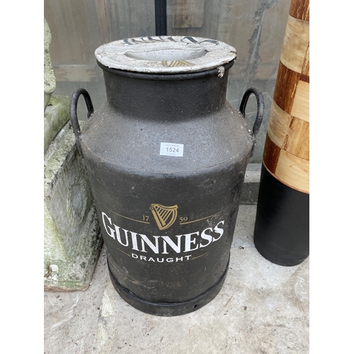 1524 - A VINTAGE HAND PAINTED GUINNESS ADVERTISING MILK CHURN (H:60CM)